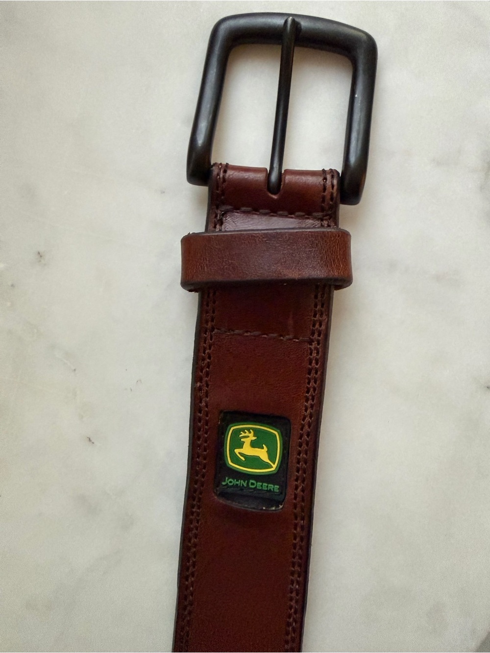 John Deere Brown Leather Belt with Green & Yellow Logo Patch 42/44